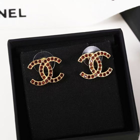 Chanel Bernstein Doppel c Strass Vintage Gold Ohrringe-3742  