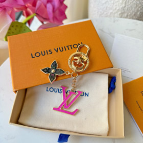 Louis Vuitton LV schwarze Tricolor alte Blume rosa Buchstabe Schlüsselanhänger-3761  