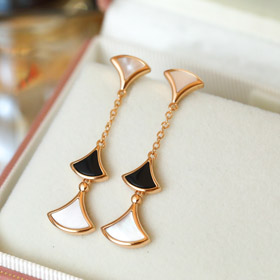 Bulgari Fan-geformte weiße Perlmutt Diamant Ohrringe schwarze Achat lange Ohrringe-3861  