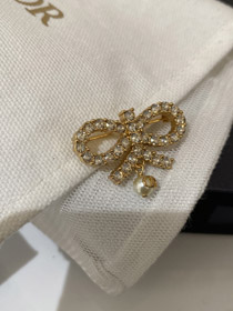 Dior voll Diamant Bogen hängende Perlen Brosche-3954  