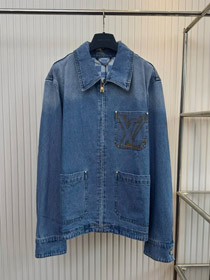 LOUIS VUITTON LV Logo gestickter Reißverschluss Langärmelige Denimjacke-4345  